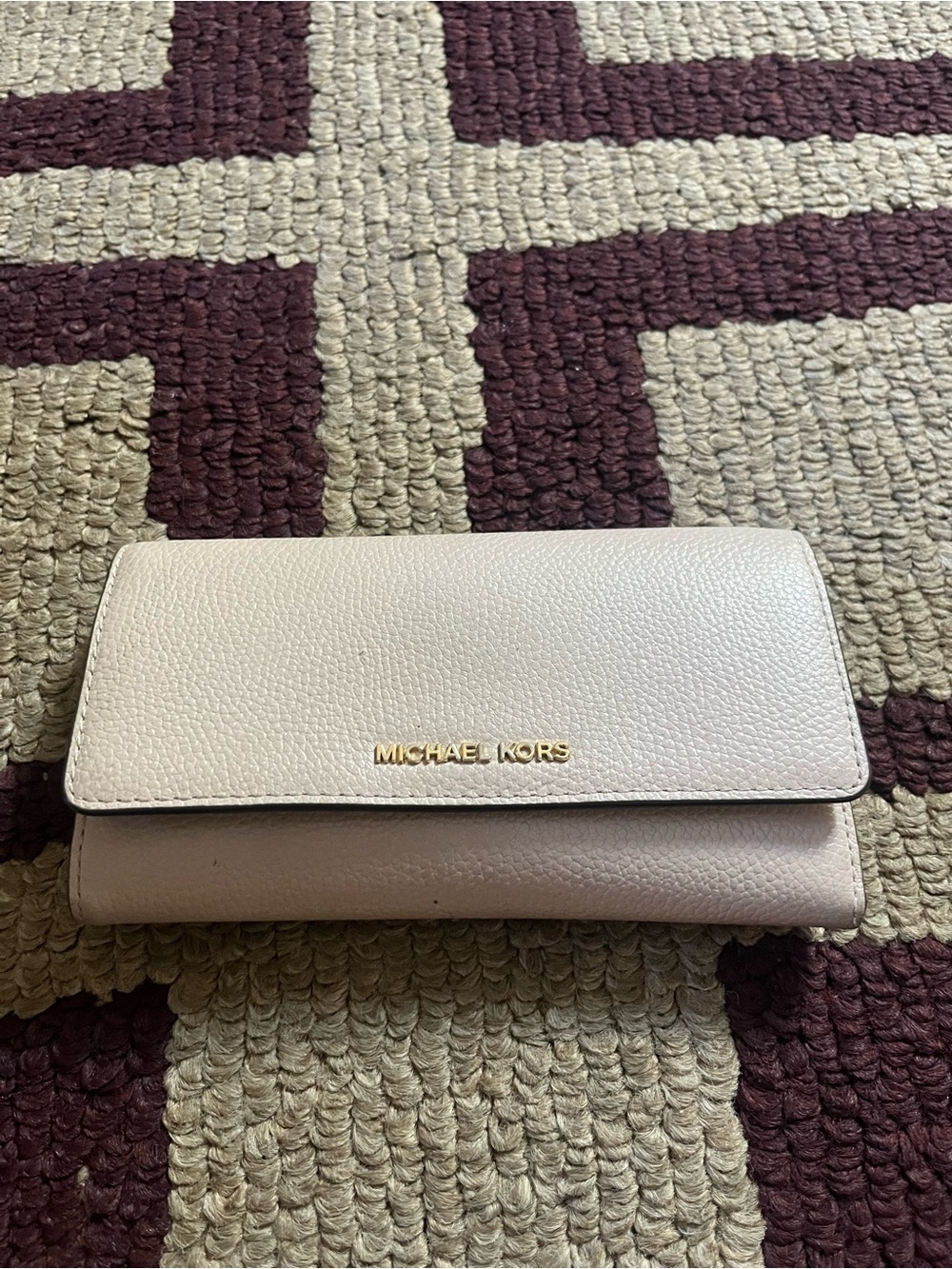 Michael Kors Soft Pink Pebbled Leather Foldover Wallet with Gold Logo